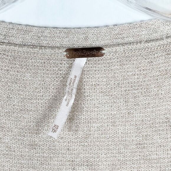 Free People XS Tunic Sweater Top‎ Tan Strappy V Neck Side Slits Knit Solid 115 - Picture 7 of 8